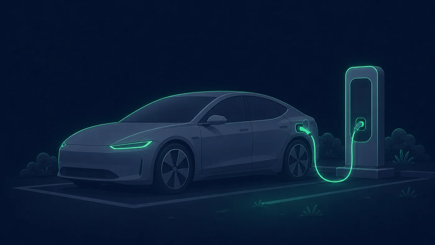 ภาพประกอบการผ่อนรถยนต์ไฟฟ้า EV — รถ EV กำลังชาร์จไฟที่สถานีชาร์จ